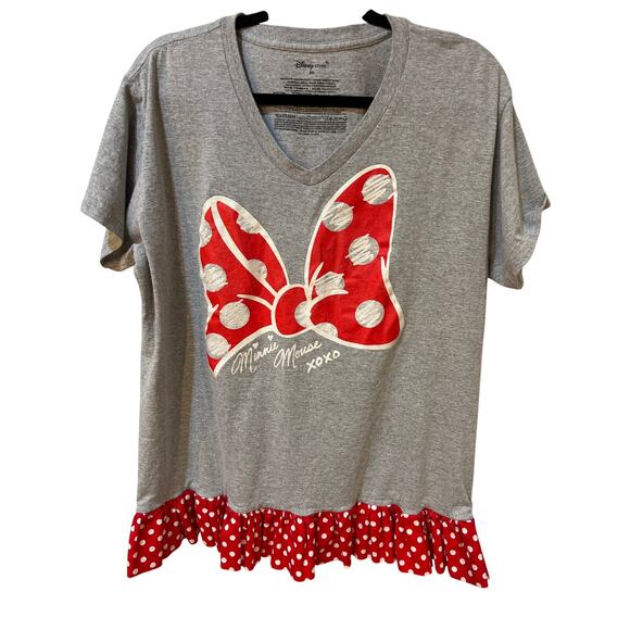 Disney Store Minnie Mouse Gray Ruffle Hem T-Shirt Women’s Plus Sz3XL Graphic Tee - Picture 1 of 6